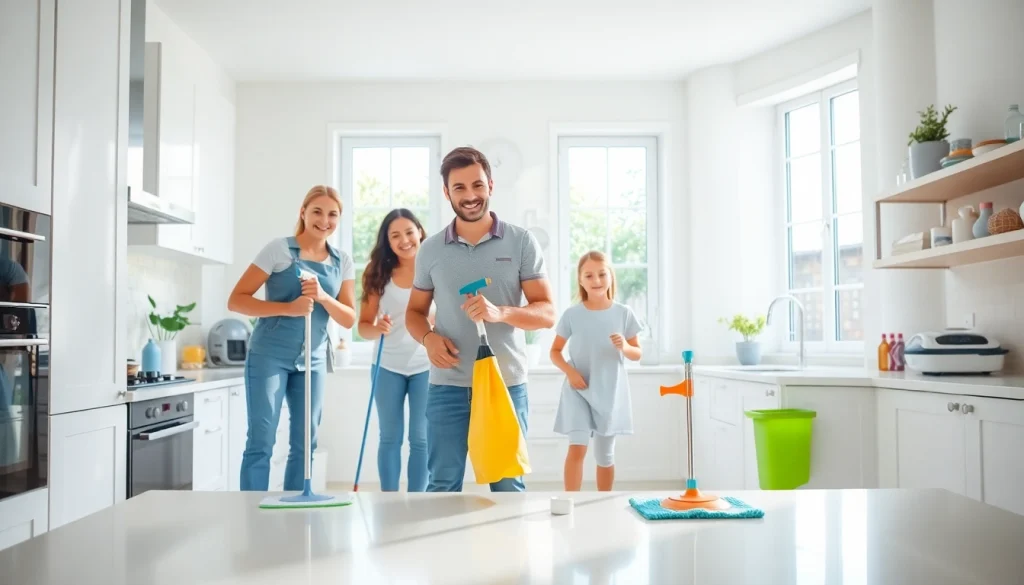 House cleaning service team at https://ecocleanellies.com transforming a kitchen into a spotless space.
