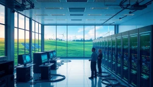 Cloud crypto mining facility showcasing advanced technology and renewable energy sources.