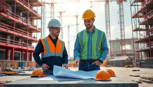 Construction association Denver professionals collaborating at a bright, dynamic construction site.