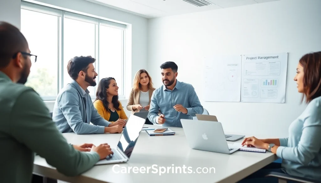 Engaging professional training session with diverse adults at CareerSprints.com focusing on project management.