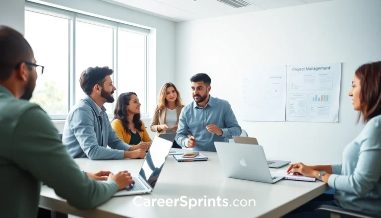 Engaging professional training session with diverse adults at CareerSprints.com focusing on project management.