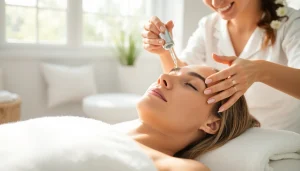 Experience a soothing RejuvaGlow Facial as a therapist applies treatment in a tranquil spa setting.