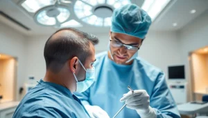 Hair transplant uk procedure showcasing skilled surgeon and patient in a modern clinic setting.