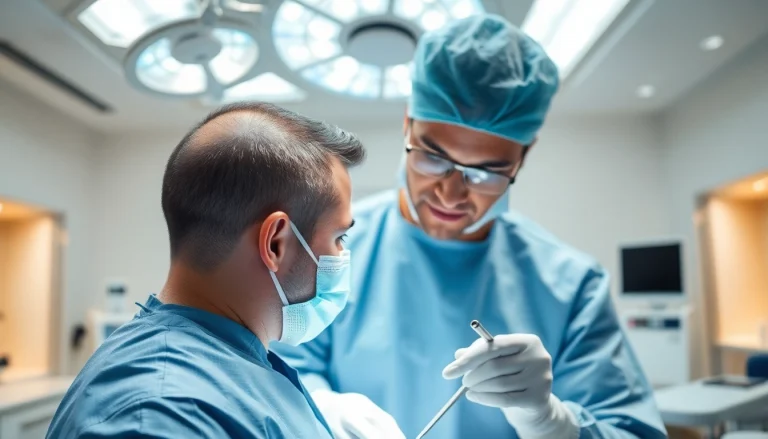 Hair transplant uk procedure showcasing skilled surgeon and patient in a modern clinic setting.