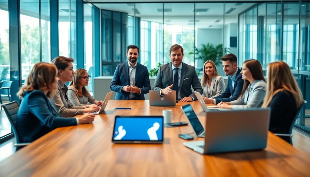 Engaging business collaboration among team members in a modern office setting.