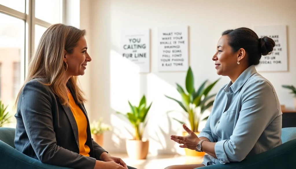 Empowerment coaching session with a professional coach attentively guiding a client.