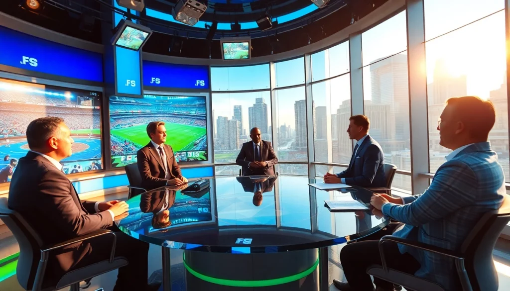 Engaging hosts discussing sports live at https://sportnation.nz in a bright, modern studio setting.