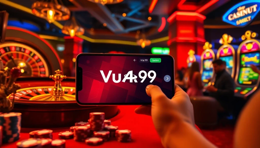 Experience excitement at Vua99 casino with vibrant slot machines and a lively atmosphere.