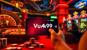 Experience excitement at Vua99 casino with vibrant slot machines and a lively atmosphere.