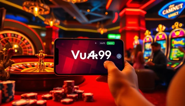 Experience excitement at Vua99 casino with vibrant slot machines and a lively atmosphere.