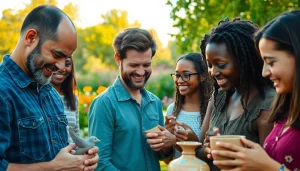 Showcase people enjoying diverse niche hobbies in a bright outdoor setting.