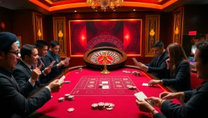 Players experiencing the excitement of gambling at 88vv with cards and chips at a blackjack table.