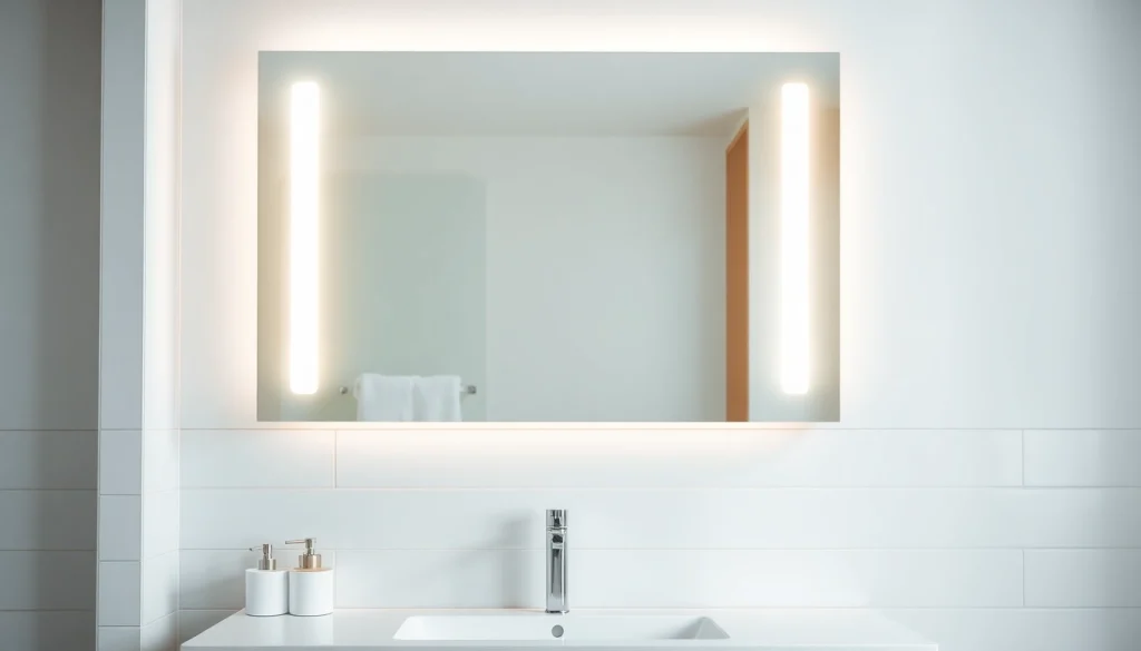 Enhance your space with an elegant bathroom mirror reflecting bright natural light.