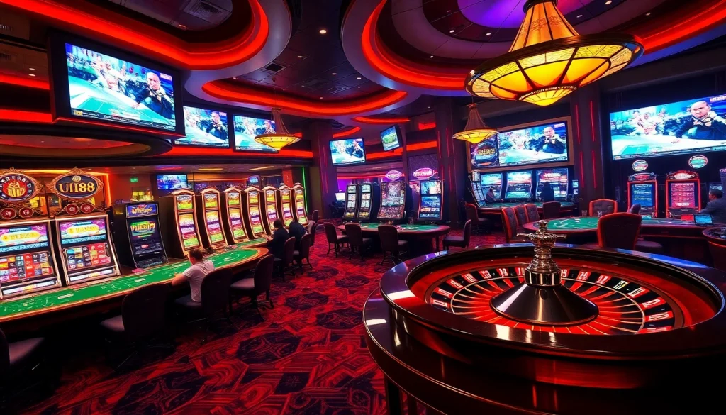 Players enjoying poker and blackjack at UU88 online casino showcasing vibrant gaming atmosphere.