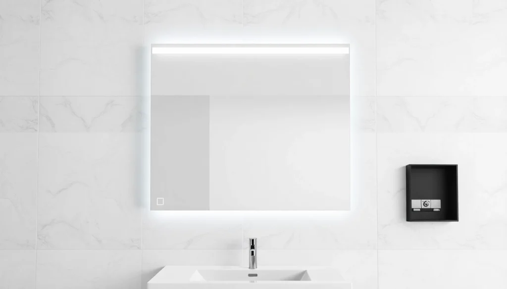 Reflect on beauty with this elegant bathroom mirror with LED light illuminating a stylish vanity.