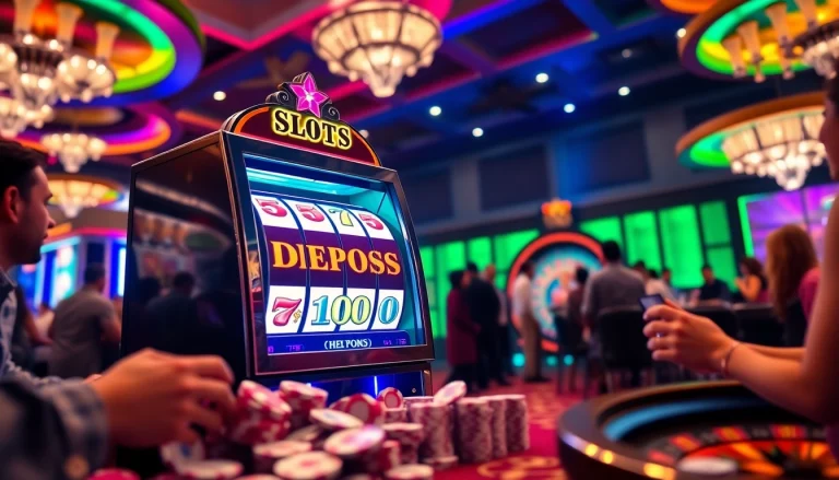 Adegan permainan slot dengan setoran 1000 yang menarik, menampilkan kegembiraan kasino yang hidup dan potensi kemenangan.