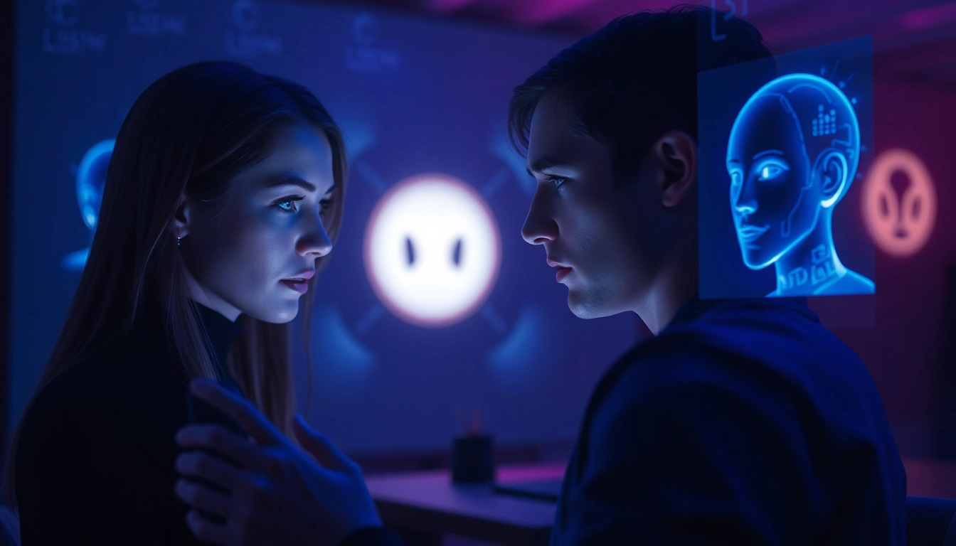 Engaging users interacting with the best nsfw ai chatbots in a futuristic setting with realistic avatars.