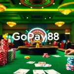 Engaging poker game at a luxurious casino featuring Gopay88 Daftar elements with colorful chips and cards.