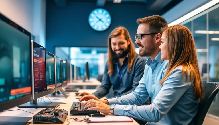 Offering Computer help near me services with a professional technician and client in a modern office.