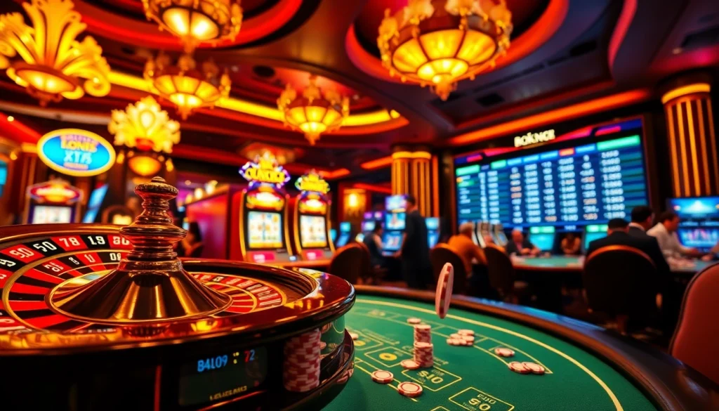 Experience thrilling gaming with llink alternatif sbobet amidst luxurious casino tables and vibrant slot machines.