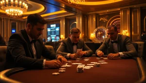 Experience high-stakes poker excitement at MK8 casino with players focused on winning hands.