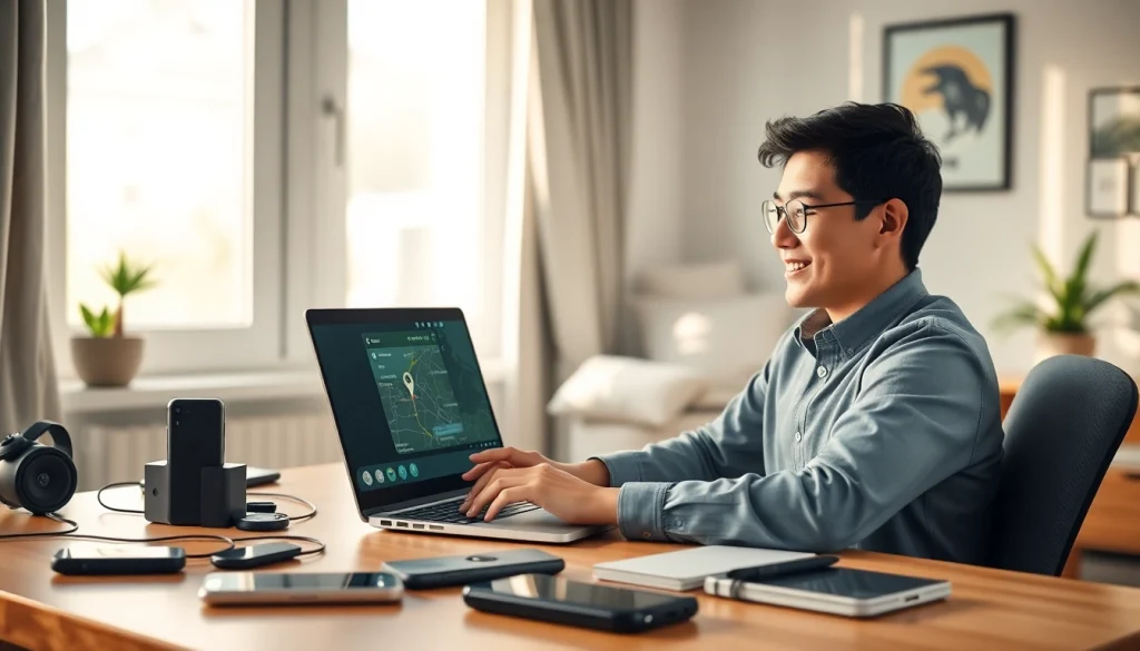 在舒适的家庭办公环境中使用笔记本电脑与 WhatsApp网页版互动，展示视频通话和位置共享。