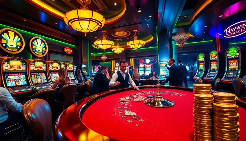 Catch thrilling actions at Haywin's luxurious casino featuring poker tables and roulette wheels.