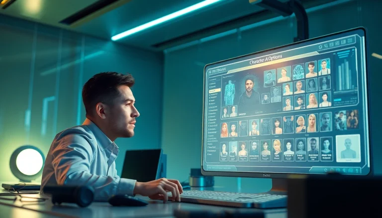 Interactive NSFW character AI engaging in a futuristic digital workspace.