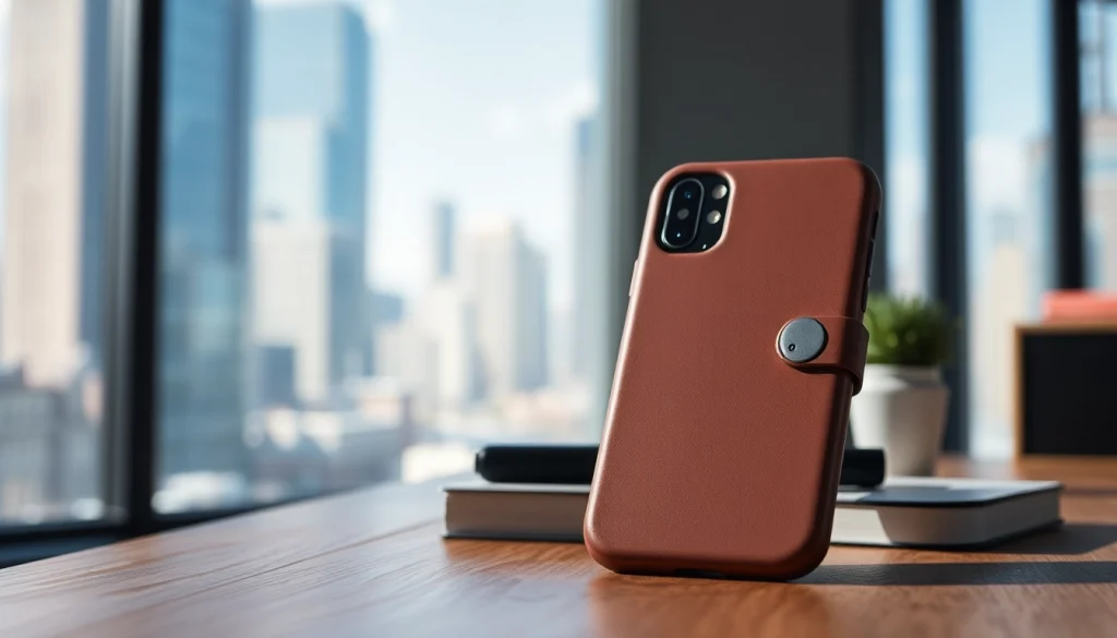 Handy Tasche abschließbar auf einem Schreibtisch mit modernem Design und hochwertigen Materialien.