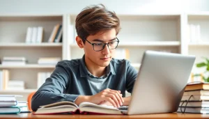 Learn how to improve skills with focused studying at a bright desk with books.