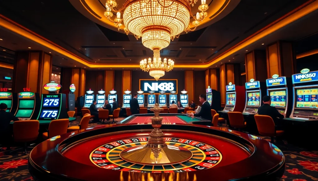 Experience thrilling gameplay at NK88 with an elegant casino ambiance and vibrant gaming action.