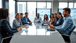 Collaborative team discussing Federal and State contracts pre-post award compliance in a modern office.